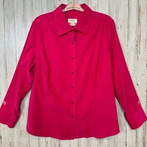 Talbots 100 Cotton Corduroy Button Down Shirt 2X Fuschia EUC Beachy Maximalist